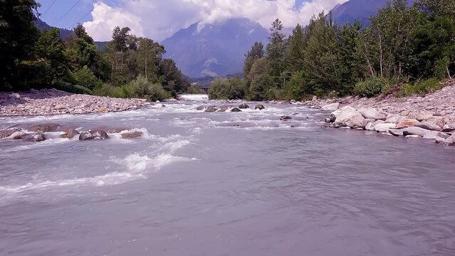 Part of the river Etsch - Adige, between Meran and Algund. Free flowing river in nature.
