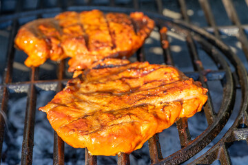 fresh steak on the charcoal grill