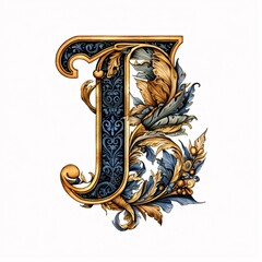 Gothic font letter j with black and gold trimming