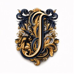 Gothic font letter j with black and gold trimming