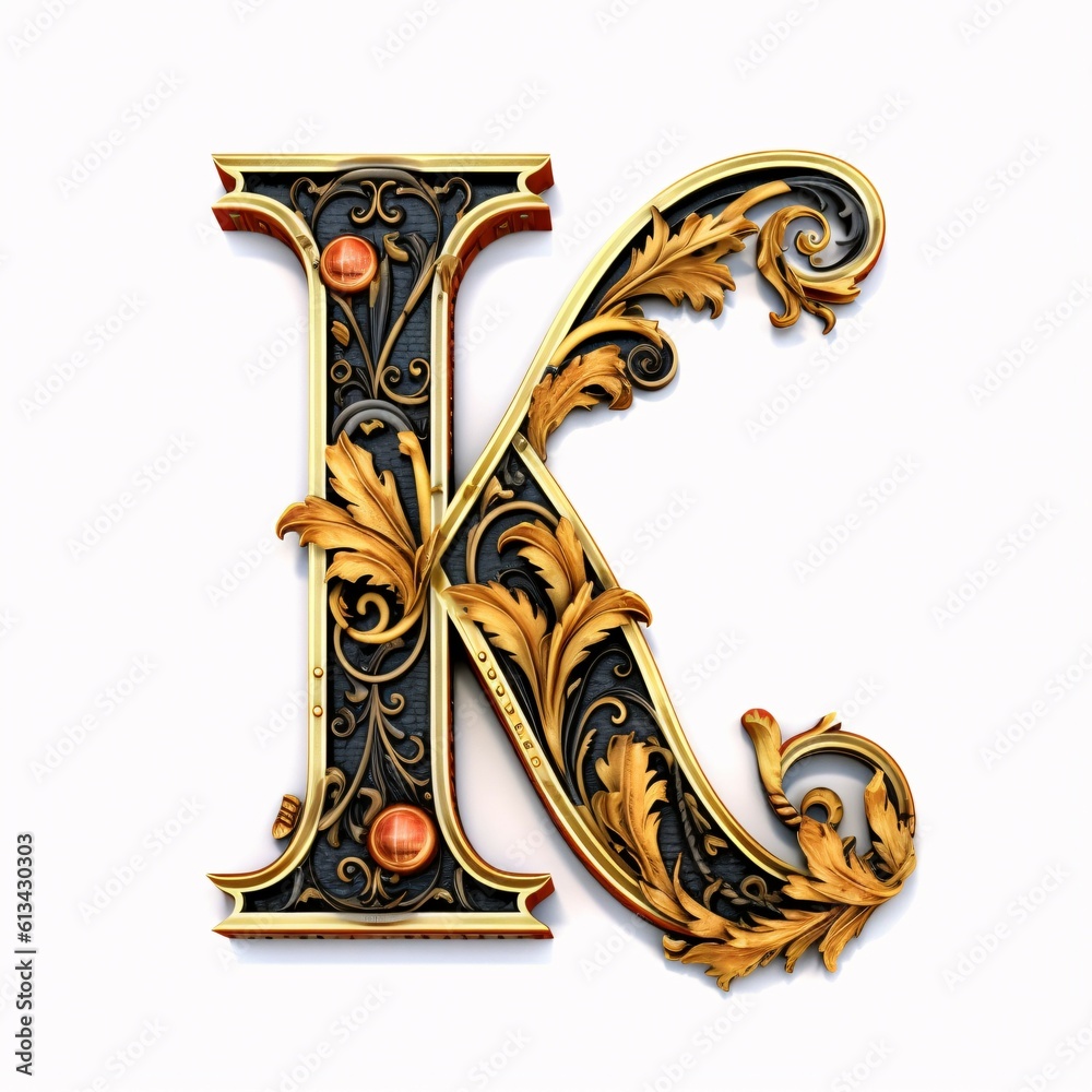 Wall mural Gothic font letter k with black and gold trimming