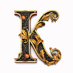 Gothic font letter k with black and gold trimming