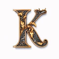 Gothic font letter k with black and gold trimming