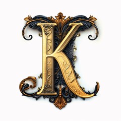 Gothic font letter k with black and gold trimming