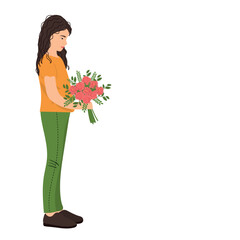 Girl with flowers. Child with flowers bouquet. Vector ilustration for greeting card