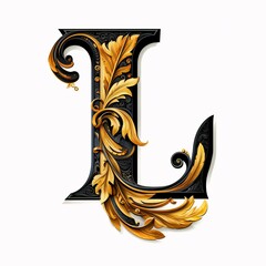 Gothic font letter l with black and gold trimming