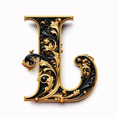 Gothic font letter l with black and gold trimming