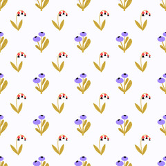 Obraz premium Seamless botanical ornament. Flowers and berries pattern on a white background.