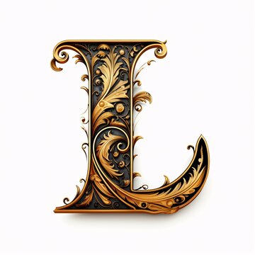 Gothic font letter l with black and gold trimming