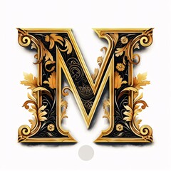 Gothic font letter m with black and gold trimming