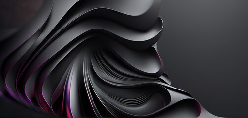 Abstract black and purple banner background with empty copy space. Dark glossy wallpaper with modern shapes. Generative ai