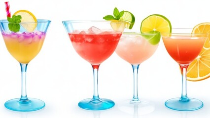 SUMMER COCKTAILS ON A WHITE BACKGROUND AS A DIGITAL ILLUSTRATION. GENERATIVE AI.