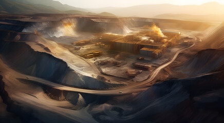 Open pit mine industry. - obrazy, fototapety, plakaty