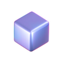 3d holographic cube with iridescent chrome effect isolated on white background. Render holographic metal rotating box with rainbow gradient effect. 3d vector geometric shape