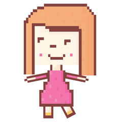 
Pixel art girl.Beautiful girl in a pink dress. Vector illustration.