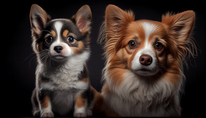 Group of puppies, Beautiful pet photo of two little dogs, Generative AI