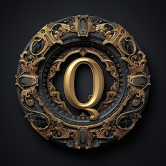 Gothic font letter q with black and gold trimming