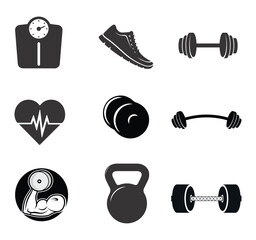 Seamless pattern of simple black sport icons for boys. Vector illustration of fitness background