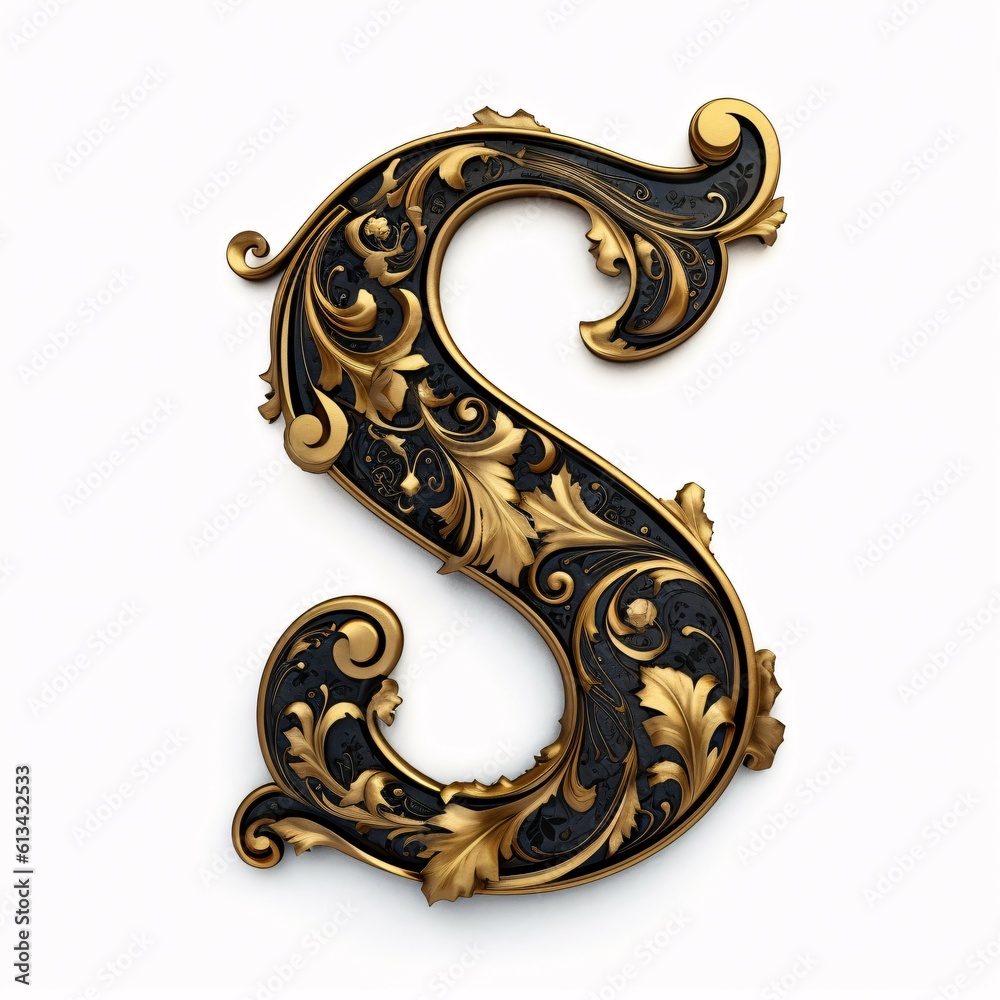 Wall mural Gothic font letter s with black and gold trimming