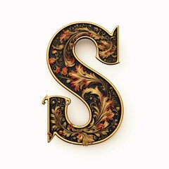 Gothic font letter s with black and gold trimming