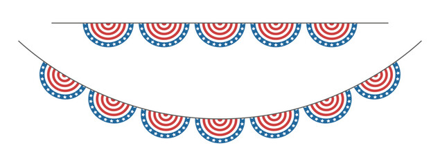 Patriotic bunting garland for USA independence day. Isolated vector and PNG. Transparent background.
