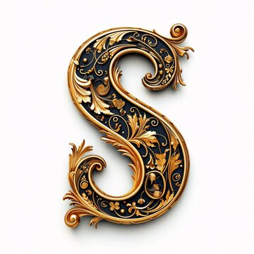 Gothic font letter s with black and gold trimming