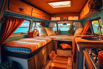 unique diy van build, camper van, van life. Ai generative