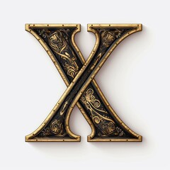 Gothic font letter x with black and gold trimming