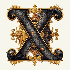Gothic font letter x with black and gold trimming
