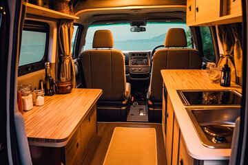 Fototapeta premium unique diy van build, camper van, van life. Ai generative