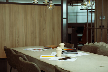 Office table with coffee and office papers