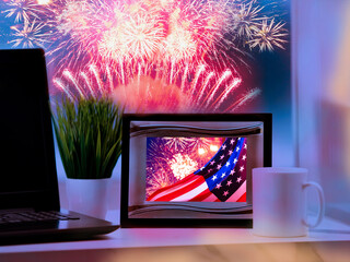 USA flag in the photo frame. American holiday concept.