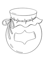 contour line illustration jar of jam with rope packaging empty space for inscription simple design element advertising sticker coloring book