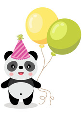 Happy birthday cute panda holding balloons