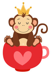 Cute panda with crown on head inside love cup
