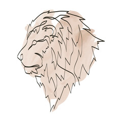 Lion head line art watercolor vector. Lion head single continuous line drawing .Lion head abstract concept icon. Modern one line drawing lion face. Lion logo symbol. Vector illustration