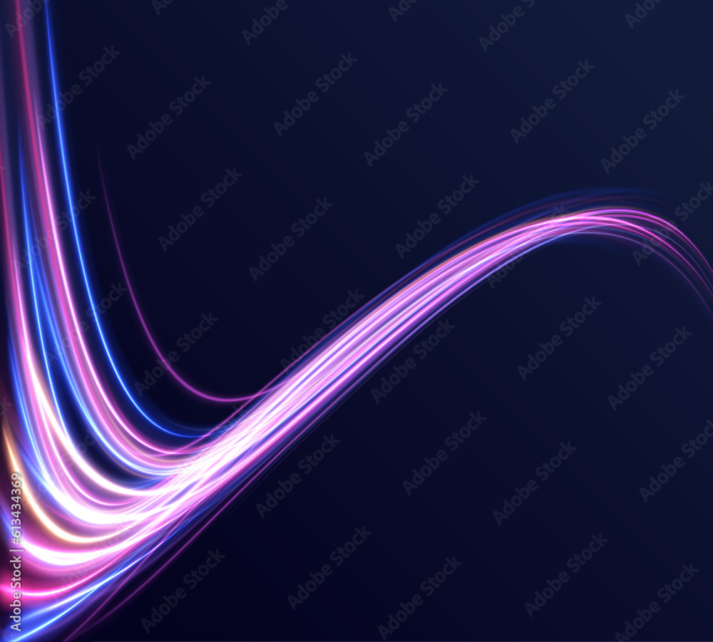 Poster light trails, golden glitter glow and sparkling flare spiral swirls on transparent background. parti