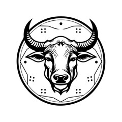 Cow head, vector art, black and white, isolated on white background, vector illustration.