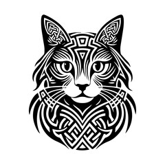 Fototapeta na wymiar Ancient Celtic mythological symbol of cat, isolated on white background, vector illustration.