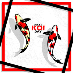 Illustration of two Koi fish swimming in frame and bold text on white background to celebrate National Koi Day on July 7