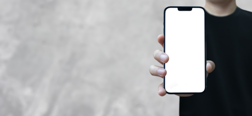 cell phone in a man's hand with transparent screen png