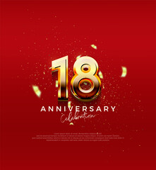 Golden vector number for 18th anniversary celebration. Premium vector background for greeting and celebration.