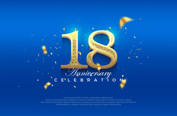 Premium vector 18th anniversary celebration background with fancy numeral glitter. Premium vector background for greeting and celebration.