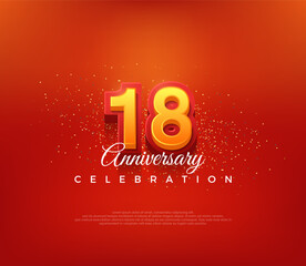 Modern 18th number design, for anniversary celebration in bold red color. Premium vector background for greeting and celebration.