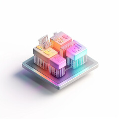 Isometric Supercomputer CPU Chip Processor Quantum Computer Science Computing Blockchain Engineering Mining 3D Algorithm Technology Futuristic Generative AI Data Web 3.0 Block Server Ram Microchip