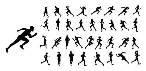 Fototapeta na wymiar Running men and women silhouette