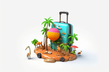 Summer vacation 3d concepts, with island and palm tree on white background.
