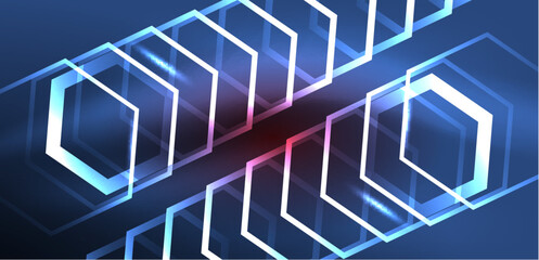 Abstract background techno neon hexagons. Hi-tech vector illustration for wallpaper, banner, background, landing page, wall art, invitation, prints, posters