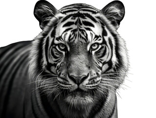 Bengal Tiger Close-Up - The Monochrome Stare - Transparent background- Animal art made with Generative AI