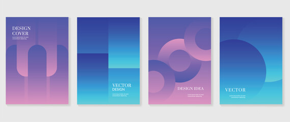 Gradient design background cover set. Abstract gradient graphic with geometric shapes, circles, squares. Futuristic business cards collection illustration for flyer, brochure, invitation, media.